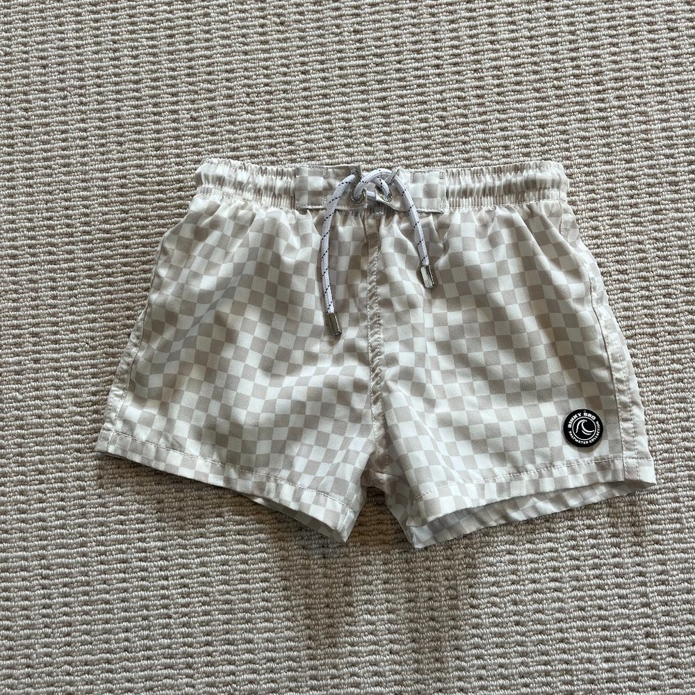 Binky Bros Kids Swim Trunks size 6T in grey/white check print